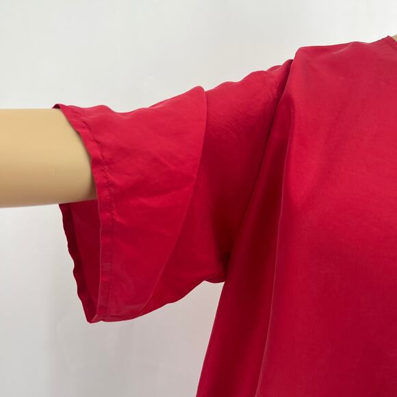 VINTAGE Eclipse LARGE 90's 100% SILK Red Short Sleeve Blouse Top - Picture 5 of 8